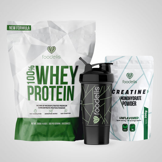 100% Whey Protein Pack 2KG + Monohydrated Creatine 300G + Shaker